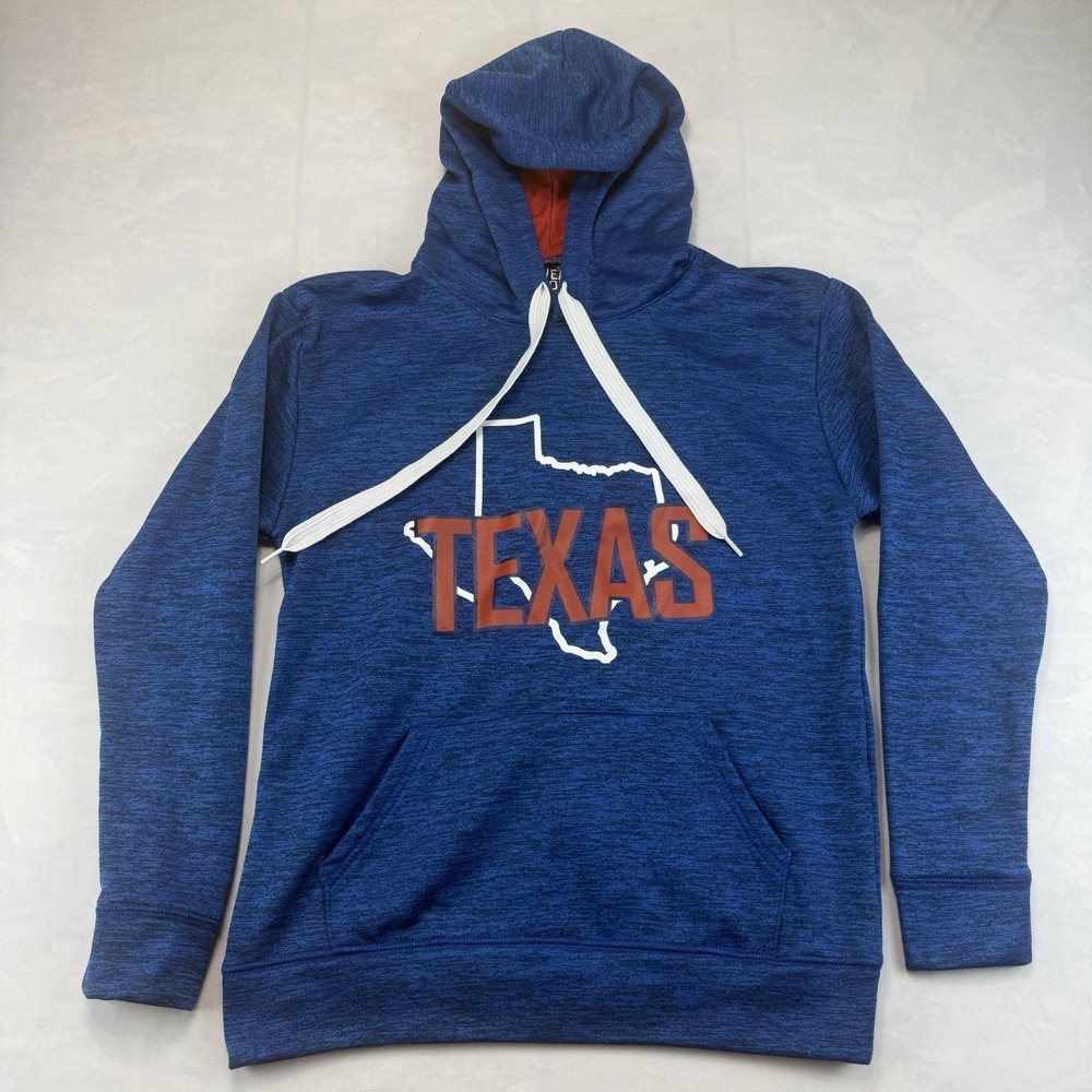 Texas Hoodie Small Blue Graphic Pullover Sweatshirt Kangaroo Pocket